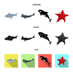 Isolated object of sea and animal sign. Set of sea and marine vector icon for stock.