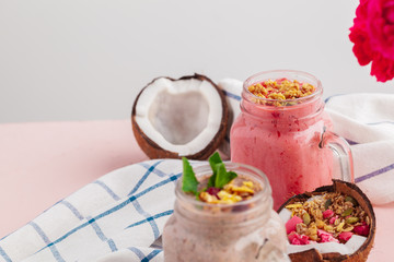 Coconut yogurt topped with grain free paleo style granola made with mixed nuts