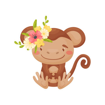 Cute cartoon monkey. Vector illustration on white background.