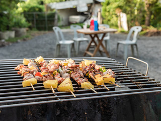 BBQ grill on metal charcoal stove in Thailand