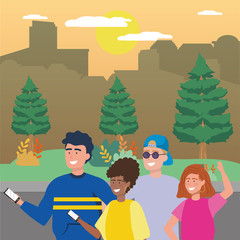 Woman and man avatars with smartphone design