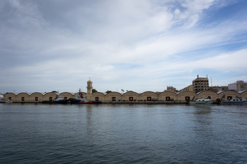 Warehouses of fishermen in the harbour of Gandia