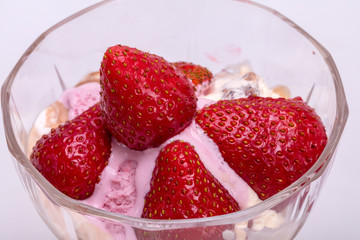 ice cream and fresh ripe strawberries  isolated on white background