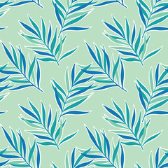 Naklejka na ściany i meble Colorful seamless pattern with tropical exotic leaves