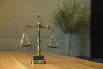 Lawyers office concept on rustic wooden table.
