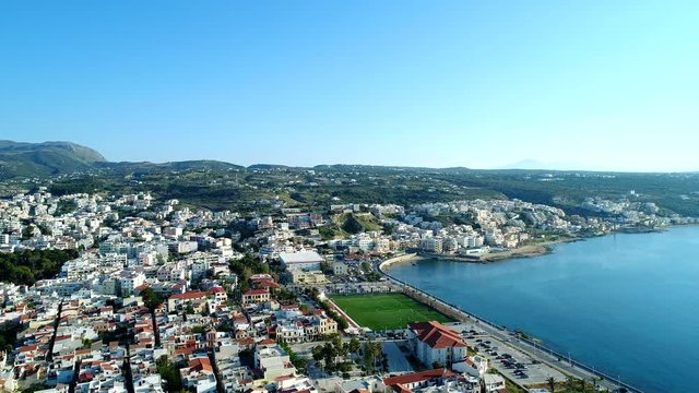 Panorama of the beautiful old European maritime city. Tile roofs, white houses.
