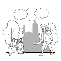 Couples of woman and man in the park design