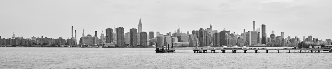 New York City black and white panoramic view, USA.