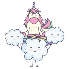 cute adorable unicorn and clouds kawaii fairy characters