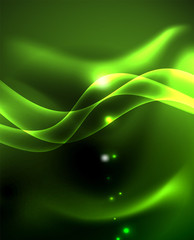Fototapeta premium Dark background with neon color waves, vector template