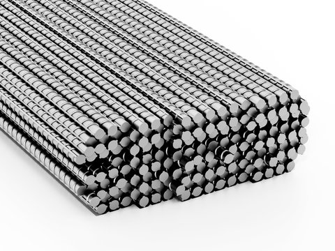 Iron construction bars isolated on white background. 3D illustration