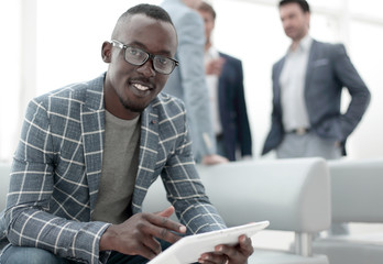 close up.businessman with digital tablet