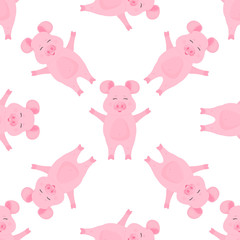Cute pig cartoon characters. Piggy. Funny animal seamless pattern