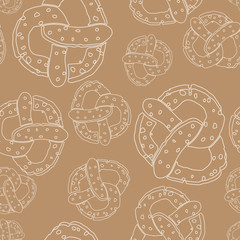 Seamless pattern with pretzels outline illustration