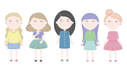 group of cute girls characters