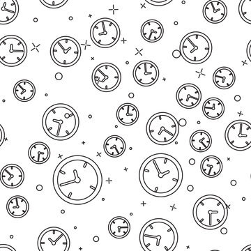 Black Clock Icon Isolated Seamless Pattern On White Background. Vector Illustration