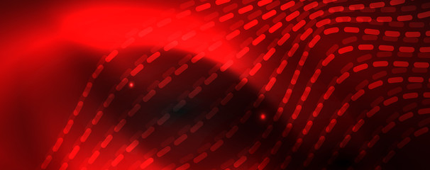Fototapeta premium Smoky glowing waves in the dark. Dark abstract background with neon color light and wavy lines. Vector