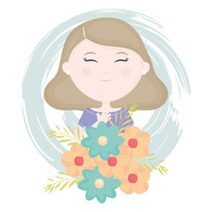 cute little girl with floral bouquet character