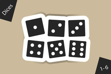 Dices Set 1 To 6 With Shadow - Vector Illustration - Isolated On Beige Background