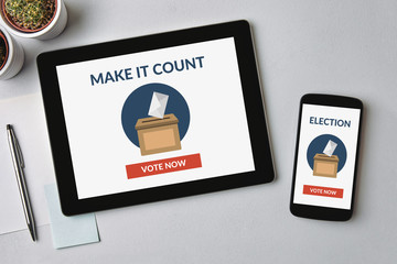 Online voting concept on tablet and smartphone screen