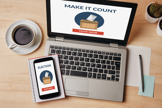 Online voting concept on laptop and smartphone screen