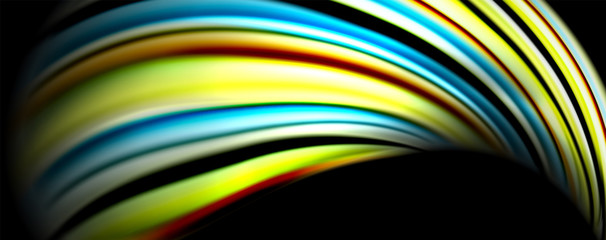 Fluid color waves with light effects, vector abstract background