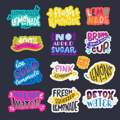 Set of hand lettering phrases about lemonade