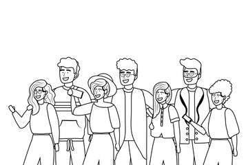 Woman and man avatars with smartphone design