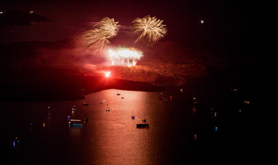 fireworks during Ifestia festival in Santorini, Cyclades islands Greece - amazing travel destination
