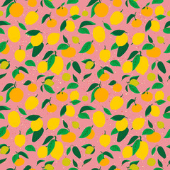 Hand drawn oranges and lemons seamless pattern