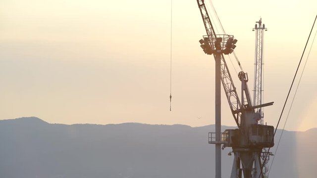 Image of Rijeka cargo port during scenic sunset, Croatia.