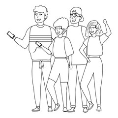 Woman and man avatars with smartphone design