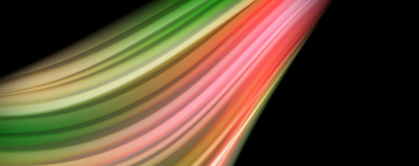 Fluid liquid color wave lines, glowing colorful light effect, abstract composition template. Geometric technology abstract pattern. Movement concept