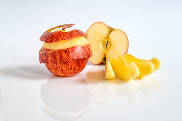 Isolated apples. Whole red, pink apple fruit with slice isolated on white background.