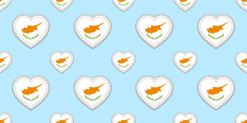 Cyprus flags background. Cypriot flag seamless pattern. Vector stickers. Love hearts symbols. Good choice for sports pages, travel, patriotic, geographic, elements. patriotic wallpaper.