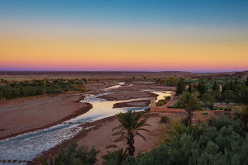 Asif Ounila river at Ait Benhaddou in Morocco seen at sunset