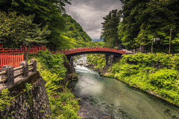 Fototapeta na wymiar Nikko - May 22, 2019: Shinkyo bridge in Nikko, Japan