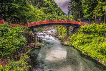 Fototapeta premium Nikko - May 22, 2019: Shinkyo bridge in Nikko, Japan