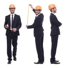 in full growth .successful architect engineer in orange helmet.