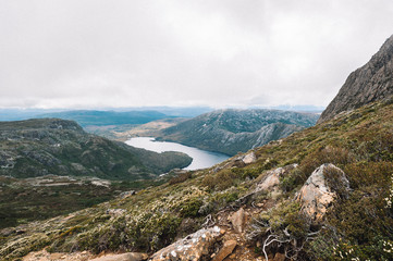 Fototapeta premium lake of Cradle Mountain hiking Tasmania Australia