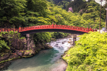Fototapeta na wymiar Nikko - May 22, 2019: Shinkyo bridge in Nikko, Japan