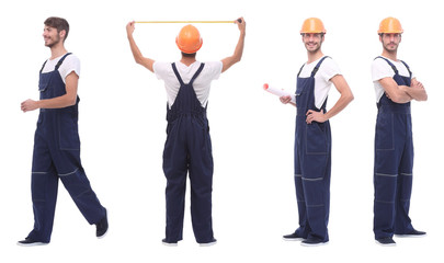 Fototapeta premium in full growth. skilled handyman isolated on white.