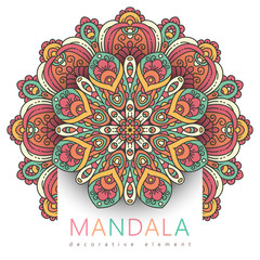 Vector round abstract circle. Mandala style. Decorative element, colored circular design element.