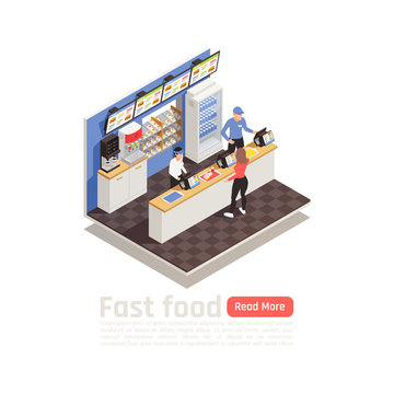 Fast Food Restaurant Isometric Composition