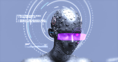 AI Futuristic Robot Analyzing Big Data - Technology Related 3D Illustration Render Concept