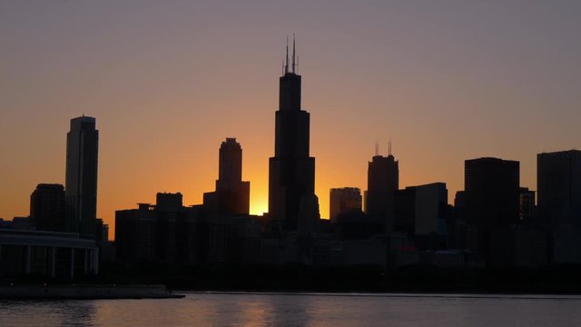 Silhouette of Chicago Skyline at sunset - travel photography