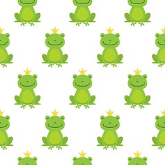 Fototapeta premium Seamless pattern with cute frogs and crowns vector illustration