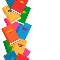 Vector chaotic endless vertical border with colored books. Back to school concept, seamless pattern for design, kids zone, offers, sale, book festival. Cute education background.