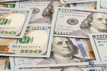 Benjamin Franklin on hundred dollars banknote. 