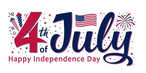 4th of July, United Stated independence day. Template design for poster, banner, postcard, flyer, greeting card. American national day. Vector illustration with star background, fireworks and USA flag